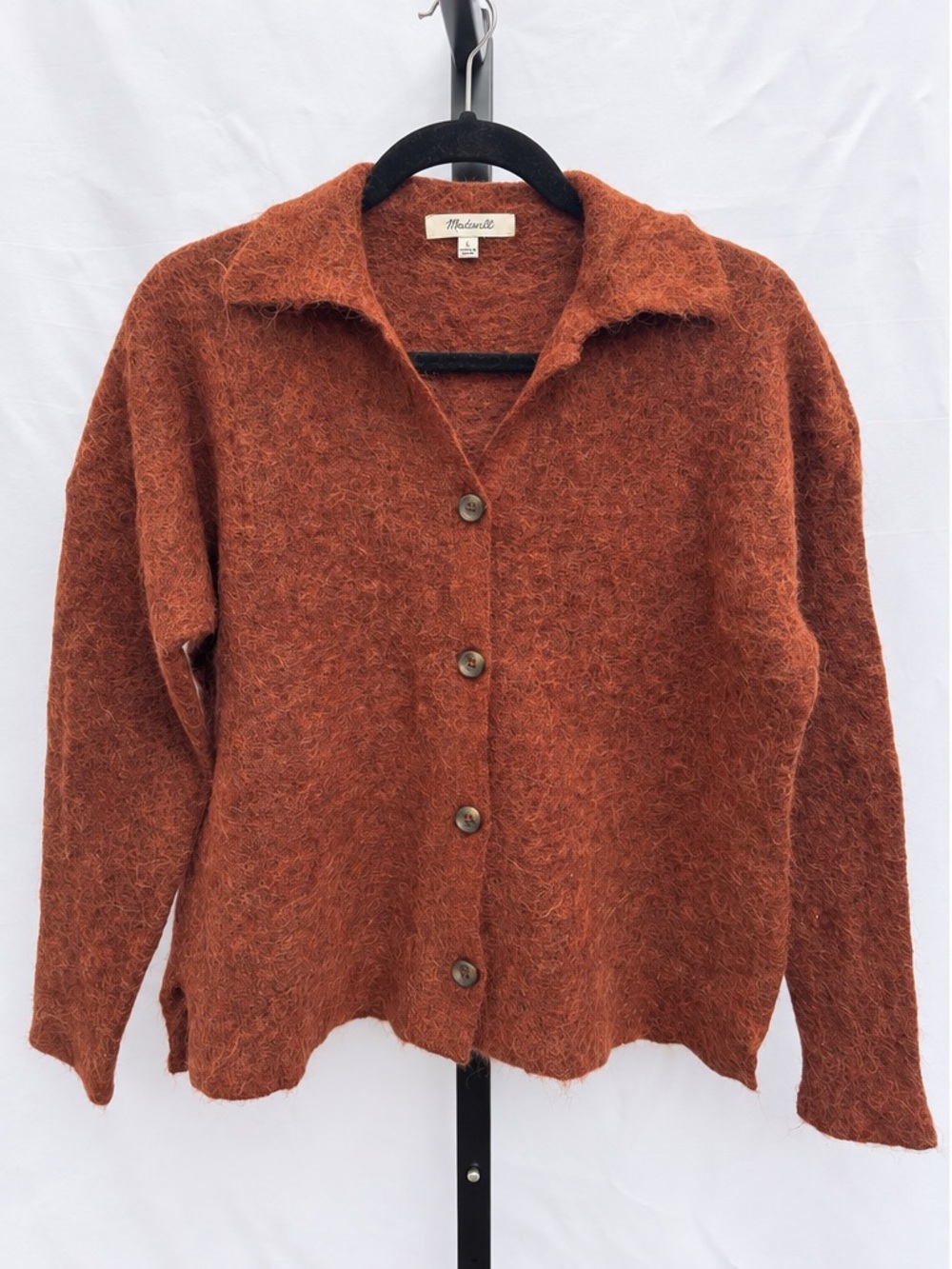 Madewell Carrabelle Polo Cardigan Sweater Alpaca Merino Wool Blend Size L - Picture 2 of 11